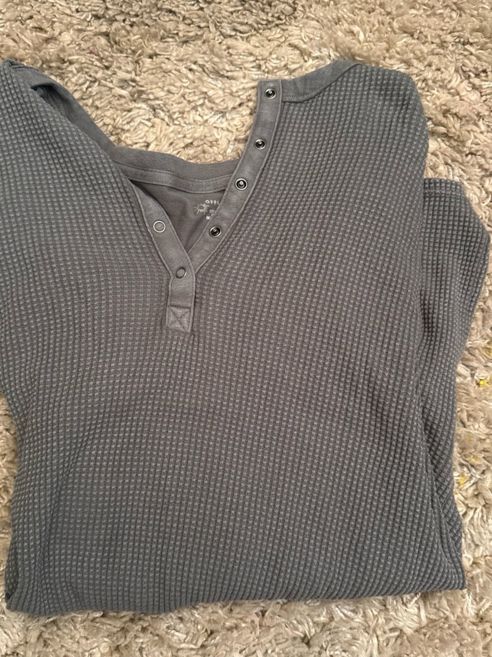 Waffle Henley Long-Sleeve Top - Gray